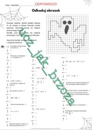 Halloween na matematyce, zadania różne, kodowanie, karta pracy, klasy 6 - 8
