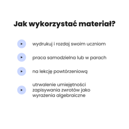 Zapisywanie wyrażeń algebraicznych. Karta pracy. Szyfrogram. Szkoła podstawowa. Klasa 7. Klasa 8