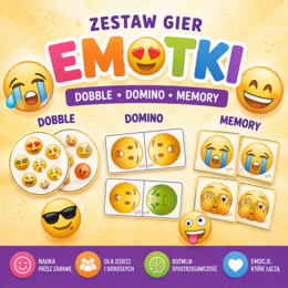 Pakiet - dobble, domino, memory emotki/ emocje