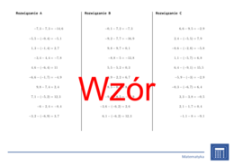 Odejmowanie liczb dziesiętnych dodatnich i ujemnych | matematyka | 26 kolumn