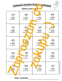 Dodawanie pisemne liczb dwucyfrowych z przekroczeniem i bez progu dziesiątkowego - karta pracy, kartkówka.