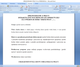 Sprawozdanie nauczyciela przedszkola z pracy dydaktyczno-wychowawczo-opiekuńczej za I półrocze