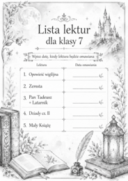 Lista lektur do klasy 7 (różne wersje) czarno-białe