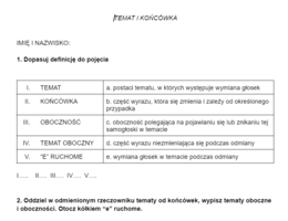 Temat i końcówka - kartkówka/karta pracy