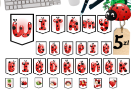 Witamy w grupie Biedronki - napis, girlanda - litera A4 + 8 obrazków