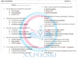 Kartkówka z treści "Charlie i fabryka czekolady"