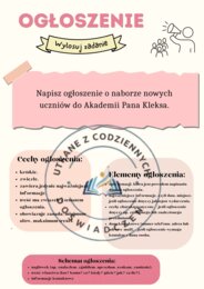 Ćwiczenia w redagowaniu ogłoszeń związanych z lekturami- zestaw 50 kart graficznych