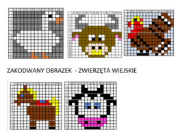 Zwierzęta Wiejskie - kodowanka - 5 obrazków zakodowanych na dwa sposoby