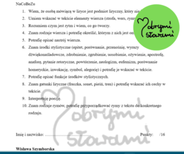 Kryteria sukcesu i sprawdzian z liryki