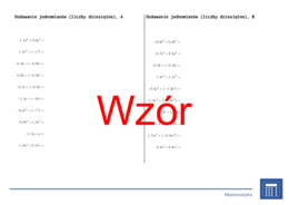 Dodawanie jednomianów (liczby dziesiętne) | matematyka, algebra | 26 kolumn