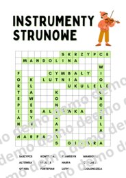 Muzyka, klasa 4-5. Instrumenty strunowe.  Karta pracy: wykreślanka.