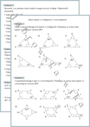 Miary kątów w trójkątach i czworokątach - karta pracy