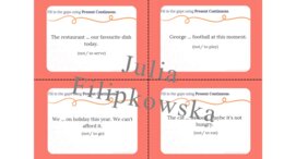 Present Continuous/ Karty do mówienia/ Mówienie/ Speaking/ Konwersacje/ Klasy 4-8/ Klasy 4-6/ Klasy 6-8/ SP/ Warm-up/ Rozgrzewka/ Speaking cards/ Gramatyka/ Grammar/ Speaking cards grammar/ Grammar cards/ E8