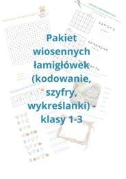 Pakiet wiosennych łamigłówek - kodowanie, szyfry, wykreślanki.