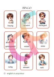 Niemiecki - Gefühle - 2 układy kart obrazkowych, Bingo, Zestaw ćwiczeń z zakresu Uczuć