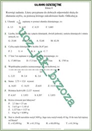 Ułamki dziesiętne, klasa 4, powtórzenie wiadomości, karta pracy z hasłem, rewalidacja, dzień tolerancji