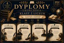 Dyplomy ukończenia klasy 2 liceum – 4 eleganckie wzory PDF do druku | Patroni nauki i literatur