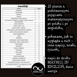Matematyczna Gazetka Matematyka po angielsku, Math in English na początek roku szkolnego, na cały rok szkolny, 25 plansz + litery