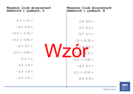 Mnożenie liczb dziesiętnych dodatnich i ujemnych | matematyka | 26 kolumn