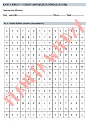 Najpopularniejsze angielskie idiomy – Karta pracy dla uczniów, Ćwiczenia zwrotów – język angielski, (poziom A2/B1, szkoła podstawowa), PDF do druku
