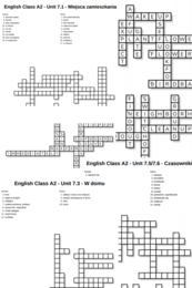 English Class A2 – Unit 7 – krzyżówki – Czasowniki złożone/Miejsca zamieszkania/W domu