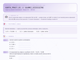 Karty pracy: Ułamki dziesiętne w świecie AI — 7 kart + klucz | Klasa 4–5 | Matematyka