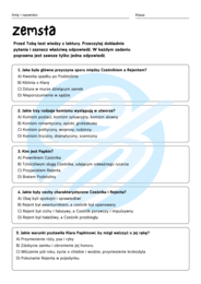 Test z lektury „Zemsta” | Fredro | Szkoła podstawowa | 15 pytań ABCD + Klucz + Skala ocen