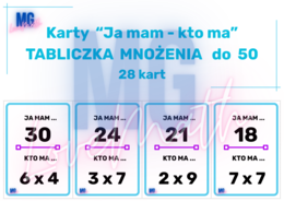 Karty "Ja mam kto ma" - Tabliczka mnożenia - 3 wersje - do 30, do 50, do 100