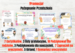 Pożegnanie Przedszkola, Zakończenie Przedszkola - scenariusz uroczystości, certyfikaty, podziękowania, girlandy i zaproszenia