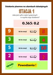 Stacje zadaniowe- działania pisemne na ułamkach dziesiętnych (wersja łatwiejsza)