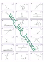 Własności kątów, kąty wierzchołkowe, przyległe, odpowiadające i naprzemianległe, karta pracy, dyktando grafomotoryczne, kodowanie, klasa 5
