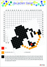 Odkoduj postacie z bajek, Peppa, Minionki, Olaf, Myszka Miki, Snoopy, kodowanie, kodowanka, dyktando graficzne