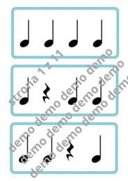Muzyka. Karty do nauki wartości rytmicznych i ćwiczeń praktycznych. Metrum 4/4.