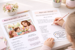 Mama dostaje bukiet - opis ilustracji [Karta pracy]