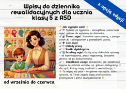 Wpisy do dziennika rewalidacyjnych dla ucznia klasy 5 z ASD