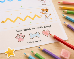 Ślady łapek Reksia – ćwiczenie grafomotoryczne