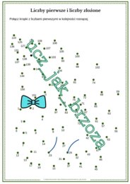 Liczby pierwsze i liczby złożone, połącz kropki, karta pracy, klasa 5