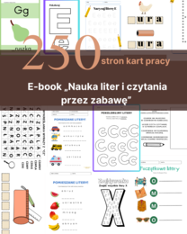 E-book „Nauka liter i czytania przez zabawę” 250 stron kart pracy