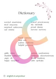 Angielski - Emotions - 2 rodzaje słownika obrazkowego, indywidualne karty BINGO, 4 ćwiczenia