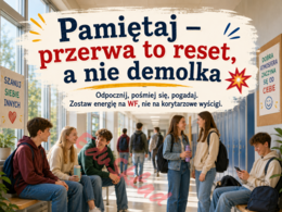 🛎️ Zasady bezpiecznej przerwy – nowoczesna gazetka korytarzowa z humorem