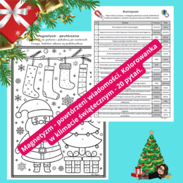 Fizyka. Magnetyzm. Powtórzenie wiadomości kl.7,8. Kolorowanka w klimacie świątecznym. Karta pracy.