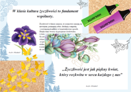 Życzliwość jest jak kwiat, który rozkwita w sercu każdego z nas. Atrakcyjny materiał edukacyjny na gazetkę oraz prezentacja.