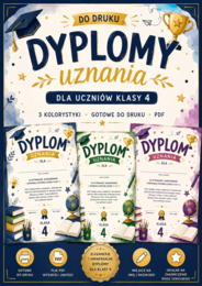 Dyplomy uznania dla uczniów klasy 4 – PDF do druku | 3 kolorystyki
