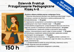 Dziennik Praktyk Przygotowanie Pedagogiczne Klasy 4-8 - 150 h