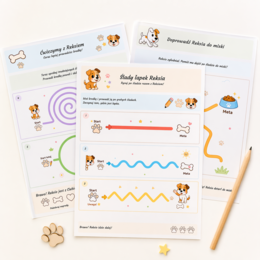 Ślady łapek Reksia – ćwiczenie grafomotoryczne