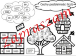 Matematyka. Cechy podzielności liczb. Rysowana karta pracy. Szkoła podstawowa.