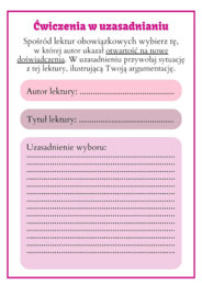 Ćwiczymy argumentowanie i utrwalamy treść lektur- karty z zadaniami na klasowym kursie redagowania wypowiedzi argumentacyjnej. Level 4