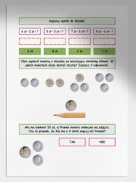 Obliczenia pieniężne - odejmowanie w zakresie do 10. Karta pracy. Sprawdzian