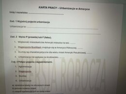 Karta pracy URBANIZACJA W AMERYCE
