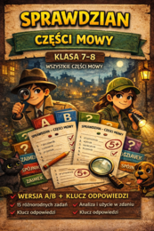 Części mowy – sprawdzian kl. 7–8 | wersja A i B + klucz odpowiedzi | E8